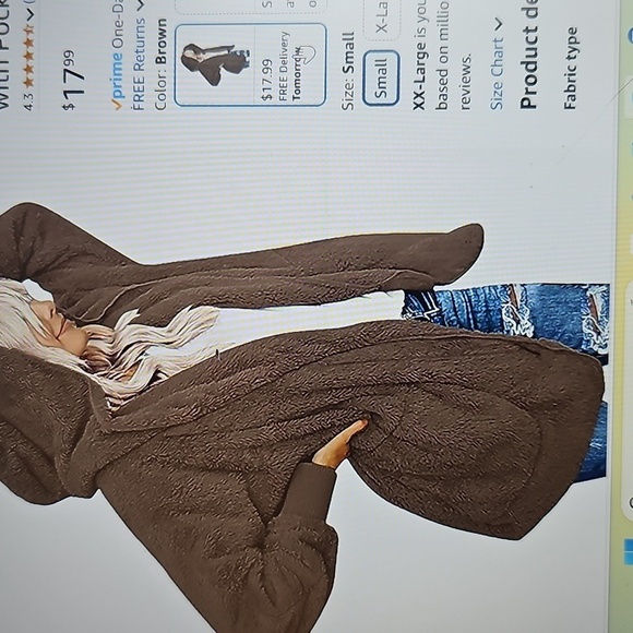 New Chicgal Fuzzy Hooded Open Front Sherpa Jacket Coat W Pockets 2XL Oatmeal - Picture 2 of 14